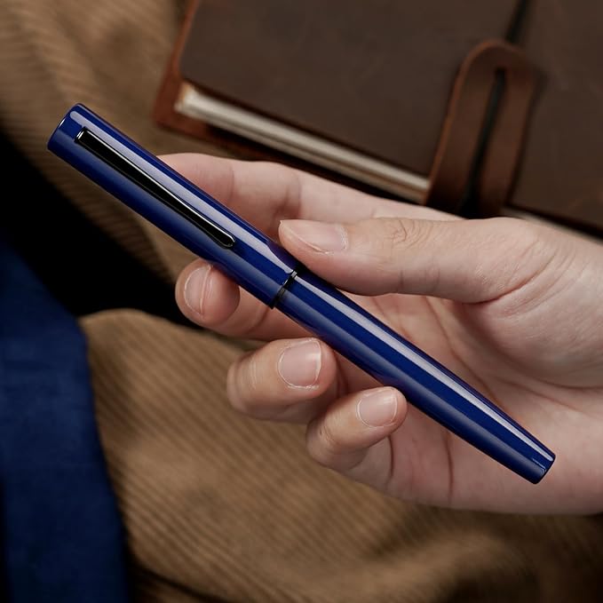 HONG DIAN C1 Fountain Pen Extra Fine Nib, Dark Blue & Classic Retro Design Metal Pen with Ink Converter