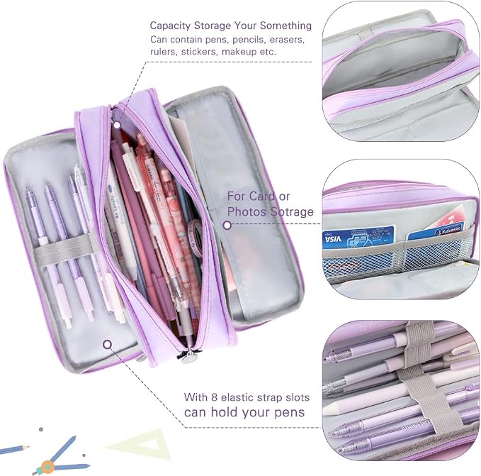 iSuperb Large Pencil Case 3 Compartments Pencil Pouch Big Capacity Pencil Bag for Kids Teen Girls Boys Student School Supplies Oxford Organizer Pen Bag Cosmetic Makeup Pouch