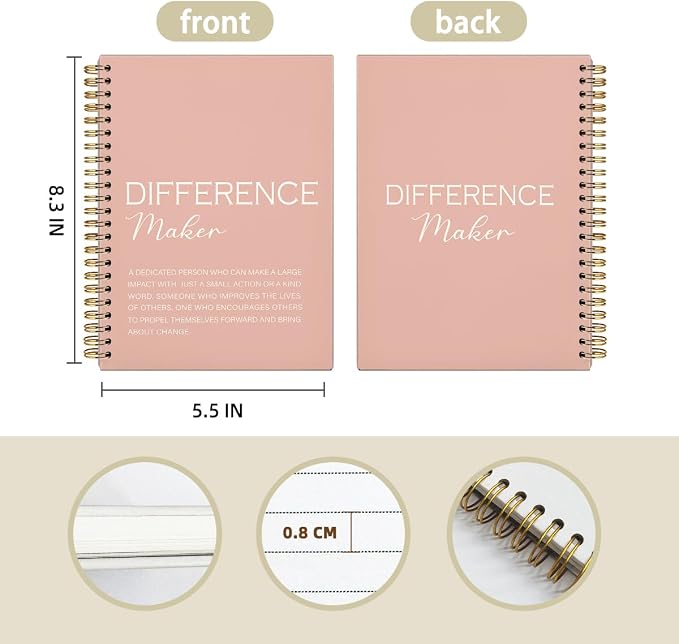 Pink Difference Maker Gift, Difference Maker Definition Hardcover Spiral Notebook Journal, Motivational Notebooks, Thank You Gifts for Women Men Teacher Coworkers, 5.5x8.3