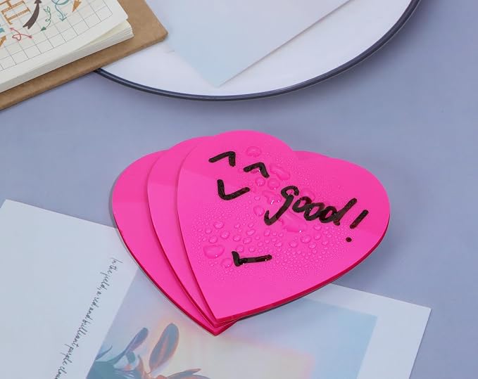 ONLYKXY 3 Pack Heart Shaped Transparent Sticky Notes 2.8X2.8in Waterproof Self-Stick Book Tabs 150 Sheets PET Markers Sticky Notes Pad (Rose Red)