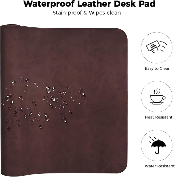 CHEERYGOO Leather Desk Pad Protector, Mouse Pad, Office Desk Mat, Non-Slip PU Leather Desk Blotter, Laptop Desk Pad, Waterproof Desk Writing Pad for Office and Home 31.5"x 15.7" L Reddish Brown