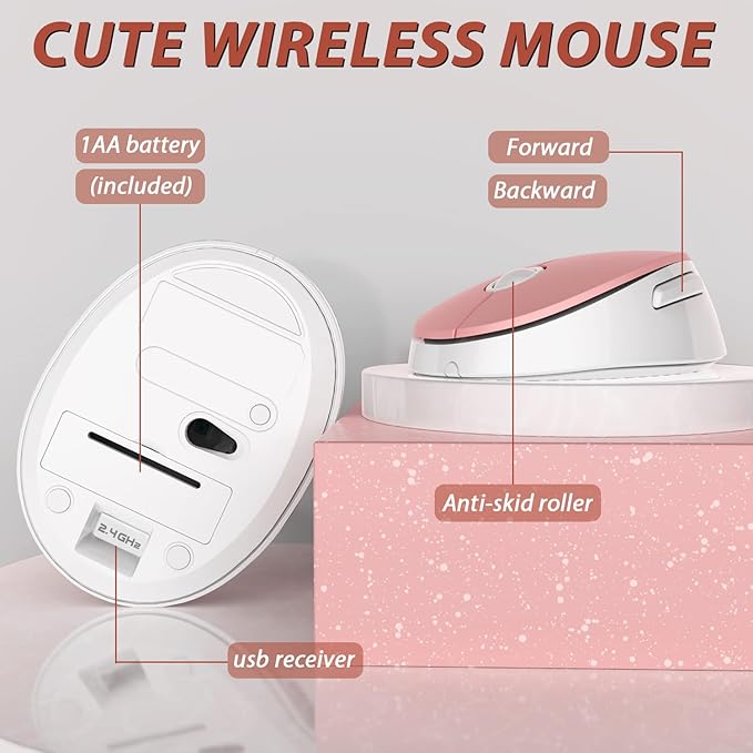 Kootop Cute Wireless Keyboard and Mouse Combo for PC Laptop Desktop Pink | Cute pink Colorful Typewriter Retro Round Keycaps 104 keys for PC Laptop,Desktop,Windows,