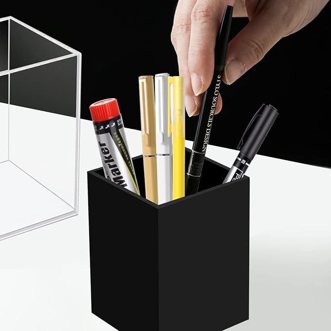 Ptaedex Acrylic Pen Holder Organizer, Black Pencil Holder for Desk, 2 Pack | Pen Holder for Desk, Pen Cup Holder, Makeup Brush Holder, Marker Organizer Office Supplies, Desk Decor for Office Home School