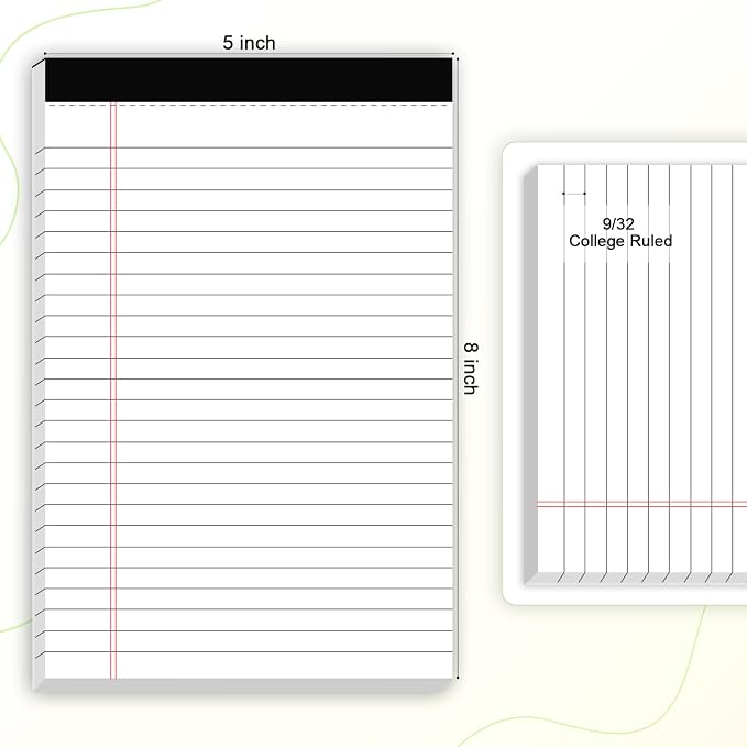 AILZFEI 6pcs Small Note Pad 5x8 College Ruled Legal Pads Paper Notepads 6 Pack Study Back Writing Pads 5 x 8 Legal Pads Perforated Narrow Ruled Pads of Paper White