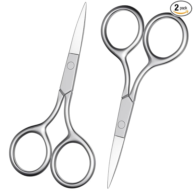 Professional 2Pcs Eyebrow & Nose Hair Scissors, Stainless Steel Precision Trimmer for Beard, Eyelashes, Cuticles | Fine Straight Tips Grooming Kit with Ergonomic Handle - ASONTAO