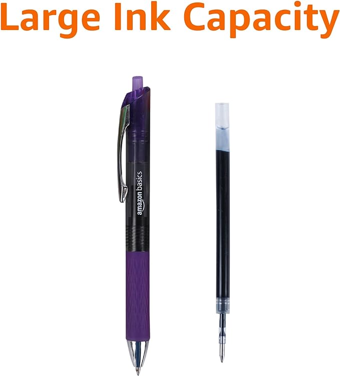 Amazon Basics Retractable Gel Pens, Fine Point 0.7mm, Smooth Writing, Assorted Colors, 12-Pack