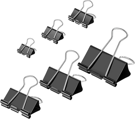 OWLKELA 240 Pcs Binder Clips, Assorted Sizes, Black | Metal Paper Clamps, Paper Binder Clip, Ideal for Office, Home and School Supplies