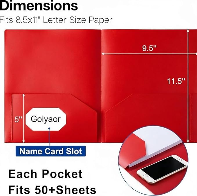6 Pack Plastic Folders with Pockets, 6 Assorted Colors, 2 Pocket Folders for Documents, Heavy Duty Poly Pocket Folders with Business Card Slot, File Folders for Office School Home Organization