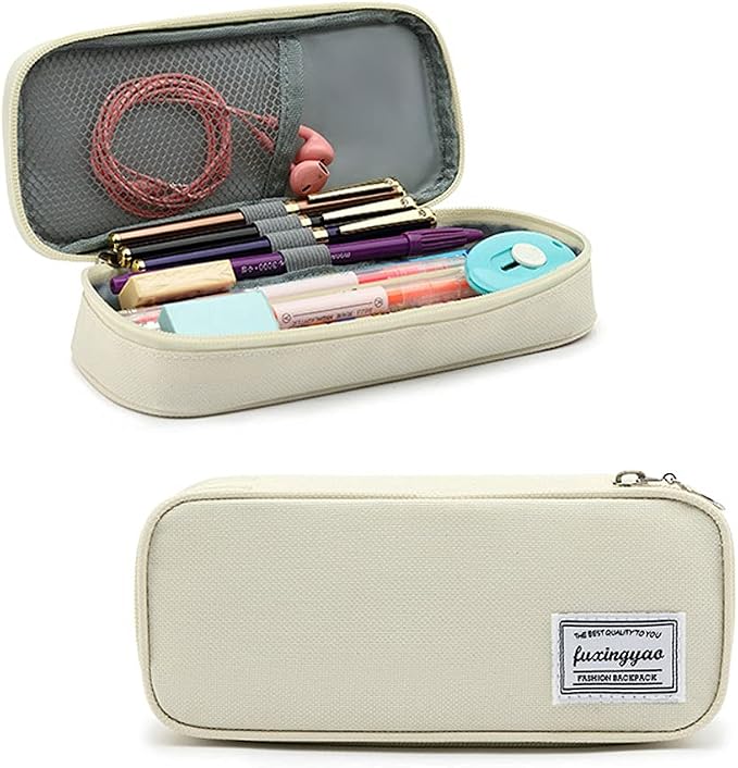 FUXINGYAO Pencil Case, Multi- Slot Pencil Pouch, Portable Pencil Bag, Pen Case for& Office(White)