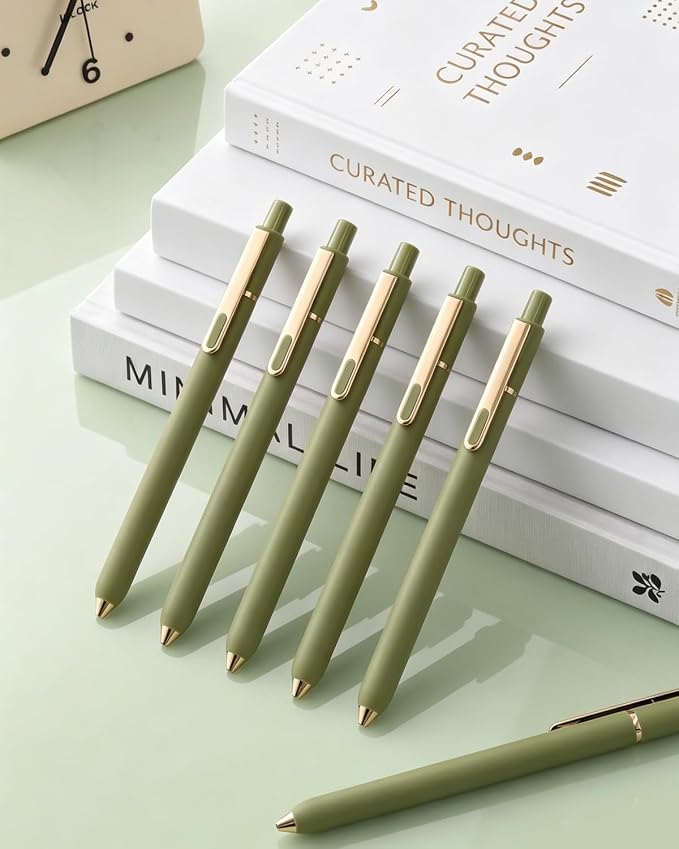 SUNEE Gel Pens, 6 Pack 0.5mm Pens Fine Point Smooth Writing Pens with Quick-Dry Black Ink, Cute Aesthetic School Office Note-Taking Pens for Journaling - Green