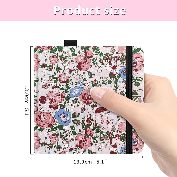 5x5 Handy Portable Handmade Cloth Fabric Hardcover Sewing Binding Travel WaterSketchbooks Watercolor Paper 140LB/300gsm 20Sheets/40Pages Journal Mixed Media Pad Notebook Pink Rose Rabbit