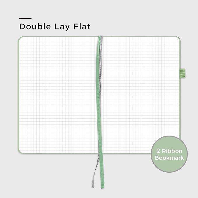 &And Per Se Graph Notebook, 5mm Grid, A5 Hardcover, 160 Pages 100gsm Thick Paper, Grid Journal for Diagrams, Wireframes, CAD Sketches (Light Green)