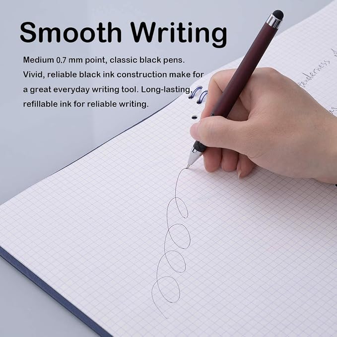 MiSiBao 0.7mm Black Ink Gel Ink Rollerball Pens 2 in 1 Medium Point Pens with Stylus Work Pen Smooth Writing for Office Black gel pen (Burgundy-18pack)