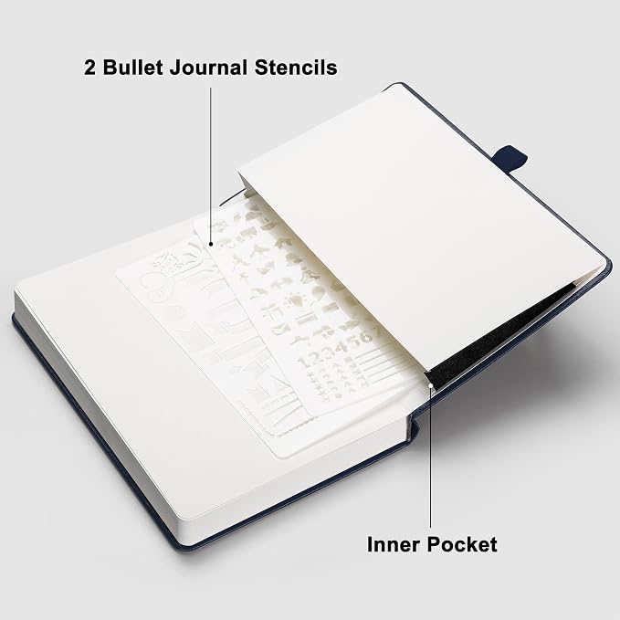 RETTACY Blank Journal Notebook, 192 Pages, A5 Medium Size (5.7'' x 8.3'') | Leather Hardcover, 100 GSM Thick Paper, for Sketching, Drawing, Painting (Navy blue)