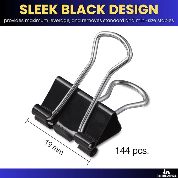 1InTheOffice Small Binder Clips, Paper Clamps, 38" Capacity, Black, 144 Pack
