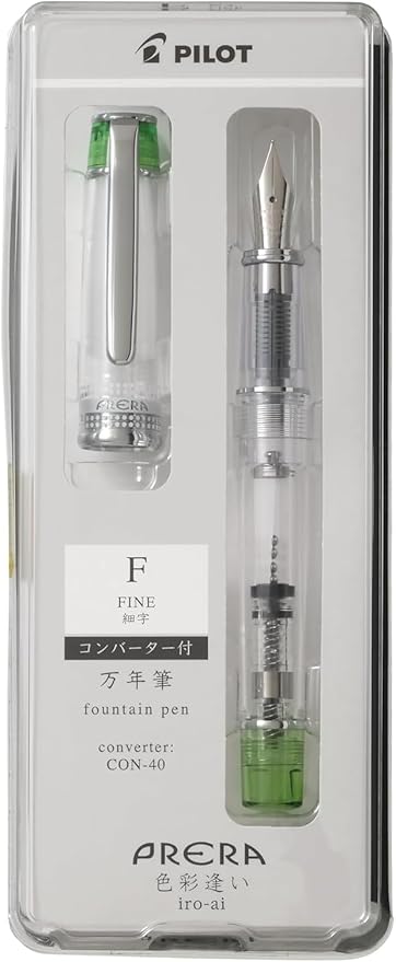 Iro-Ai Pilot Fountain Pen Transparent Green Fine Point P-FPR-1-TLG-F With Original Stylus Ballpoint Touch Pen