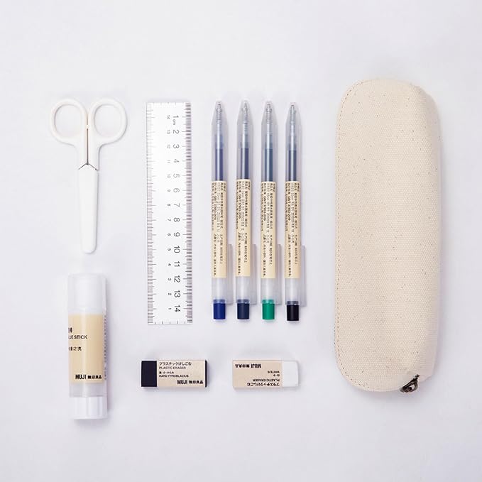 Pencil Case Small Pencil Pouch Slim (Beige, Canvas)