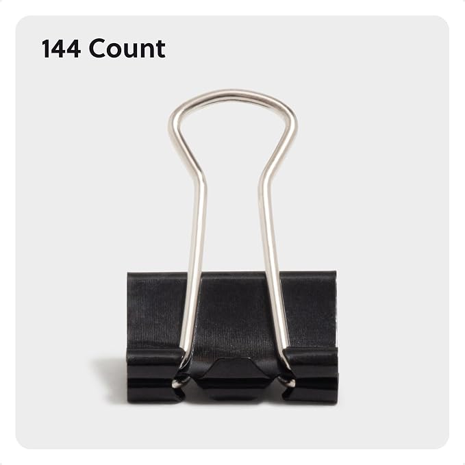 U Brands Binder Clips, 144-Count, 3/4 Inch Mini Metal Clamps for Home, School, and Business, Black with Silver Steel Arms