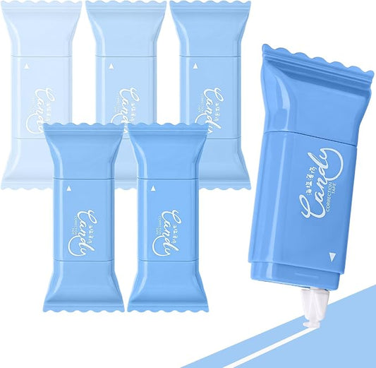 Temiary 6 Pcs White Correction Tapes, Cute White Smooth Pull Out Tape for Instant Corrections, Clean and Easy to Use Applicator for Office School Supplies (Blue)