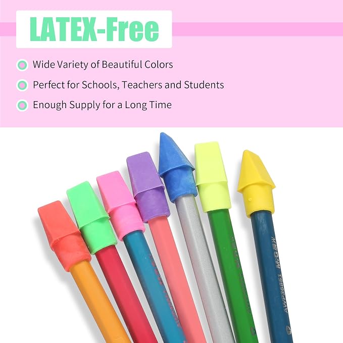 300 Pack Pencil Top Erasers Bulk 10 Colors and Cap Erasers for Pencils for Kids, Students