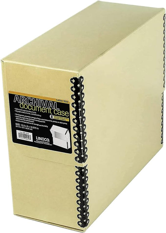 Lineco Archival Document Storage Box, Tan, 12.5" x 10.5" x 5" | Letter-Sized, Metal Edge, Acid-Free Boxboard Case, Organize Files, Prints, Photos
