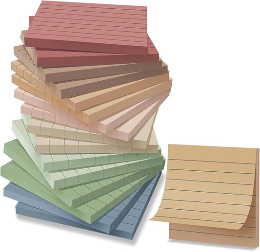 (16 Pack) Lined Sticky Notes 3x3 in Ruled Stickies Super Sticking Power Memo Pads Vintage Colors, Post on Windows Doors,Recyclable,Easy to Write on