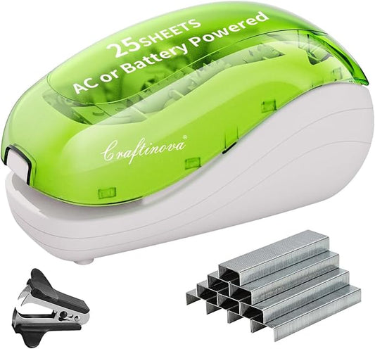 Electric Stapler，Including 2000 Staples and 1 Staple Remover, Suitable for Palm Size and high Comfort，25 Sheet Capacity, AC Adapter or Battery Powered，Battery not Included