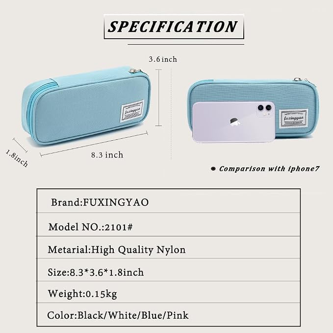 FUXINGYAO Pencil Case, Multi- Slot Pencil Pouch, Portable Pencil Bag, Pen Case for& Office(Blue)