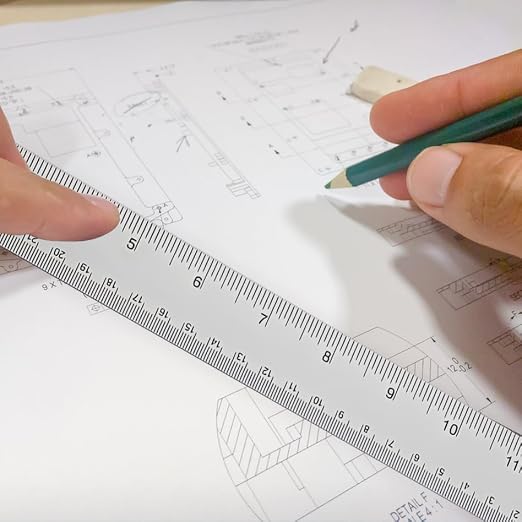 4PCS 12" Metal Ruler, Imperial & Metric, Stainless Steel with Cork Backing | Non-Slip, for School, Office, Engineering, Drafting Tools