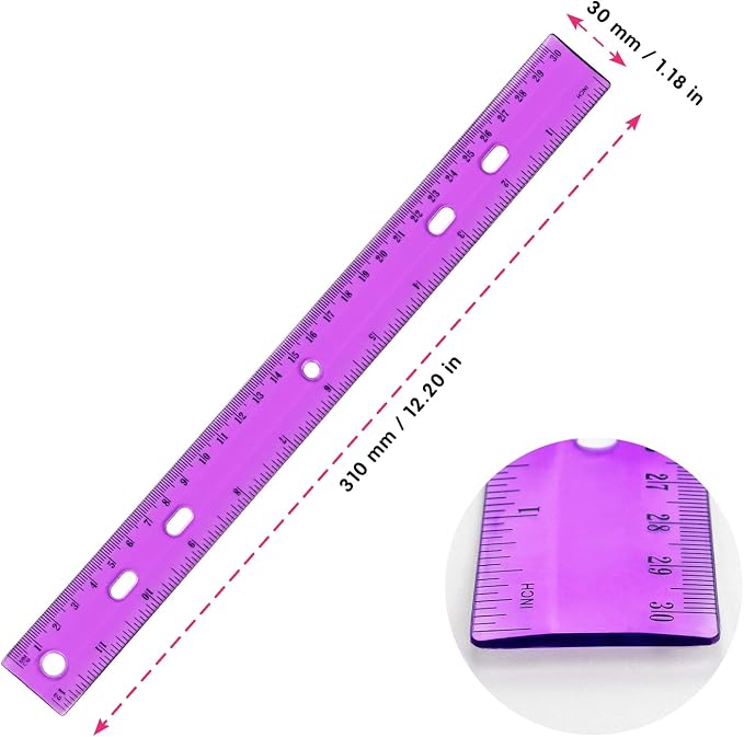 ZZTX 12 Pack Color Transparent Ruler Plastic Rulers 12 Inch | Clear plastic, Dual scale, For school home office