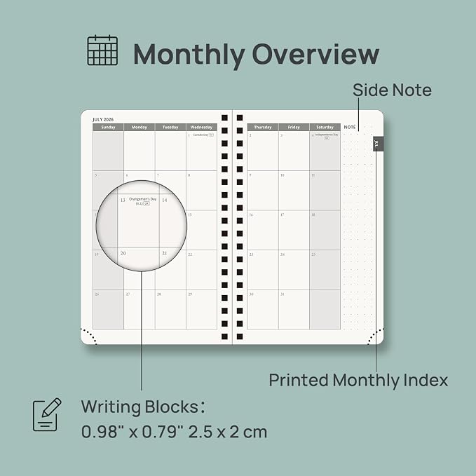POPRUN Pocket Planner 2026-2027 (Size 4''x6.25'') Academic Pocket Calendar | Weekly Planner, Small Calendar Book(July 2026 - June 2027) with Hourly Time Slots, Spiral Leather Cover - Brown