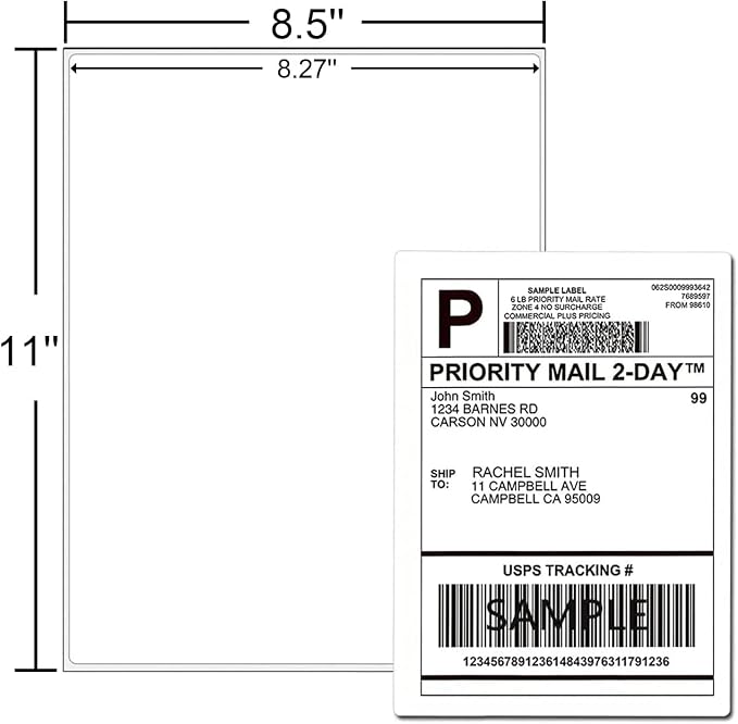 Full Sheet Labels 8.5 X 11, White Matte Sticker Paper, Laser/Inkjet Printing, 1 Up Shipping Mailing Address Storage Bin Stickers 8-1/2" x 11"(200 Sheets 200 Labels)