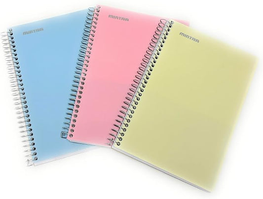 Mintra Office Durable Spiral Notebook - 2 Subject (Junior Size 3pk (6.5in x 9.5in), Arctic Ice, Sun Yellow, Spring Pink)