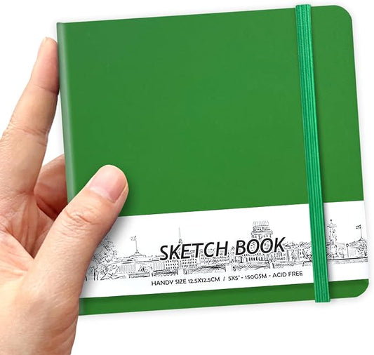 5" x 5" Hardcover Sketch Book,58 Sheets Small Mixed Media Pocket Sketch Pad | PU Cover,150 GSM Acid Free Artist Drawing Paper,Travel Journal Blank Notebook for Adults Sketching,Illustration.