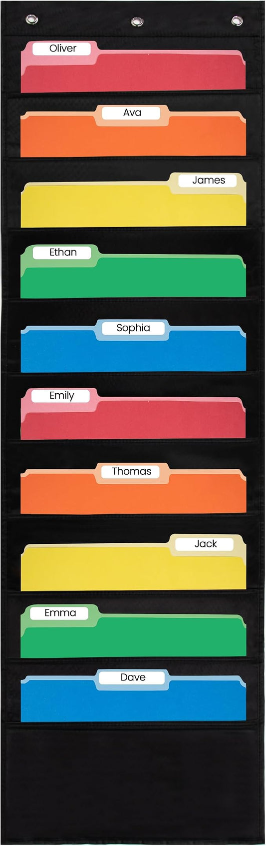 Essex Wares - 10 Pocket File Pocket Chart, Black, 14" Wide x 47" Tall - Versatile Wall Hanging File Folder Organizer for Classroom, Office, Home, and More - Wall Folder Organizer - 10 Pockets
