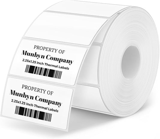 MUNBYN 2.25"x1.25" Thermal Sticker Labels, White Self-Adhesive Barcode Label Paper for Direct Thermal Printer and Business, Multi-Purpose Rectangle Address Shipping Mailing Stickers,1000 Sheets/Roll | Strong Adhesive, Non BPA&BPS for Small Business, Sh...