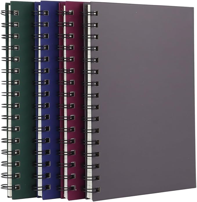 Spiral Notebook Journal,4 Pack A5 Hardcover Spiral Notebooks,5.7" x 8.5",160 Pages,100gsm Paper,College Ruled Journals for Study and Notes (Red, Green,Blue,Grey)