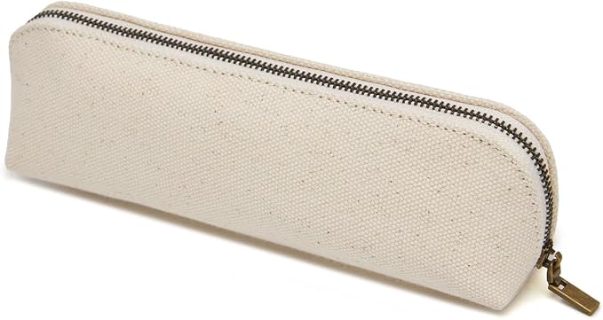 Pencil Case Small Pencil Pouch Slim (Beige, Canvas)