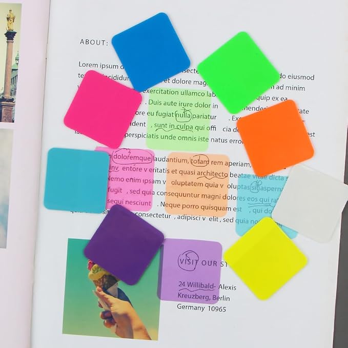 160 Sheets Transparent Sticky Notes - Colored, Clear, Waterproof Notepad - Adhesive Memo Pads for Annotating Books & School Supplies