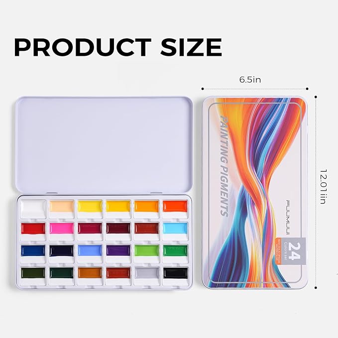 Fuumuui 24-Color Opaque Semi-Solid Watercolor Set – High-Saturation Bright Colors Art Supplies with Strong Coverage and Rich Pigments for Artists Beginner Painters Amateur Hobbyists Painting