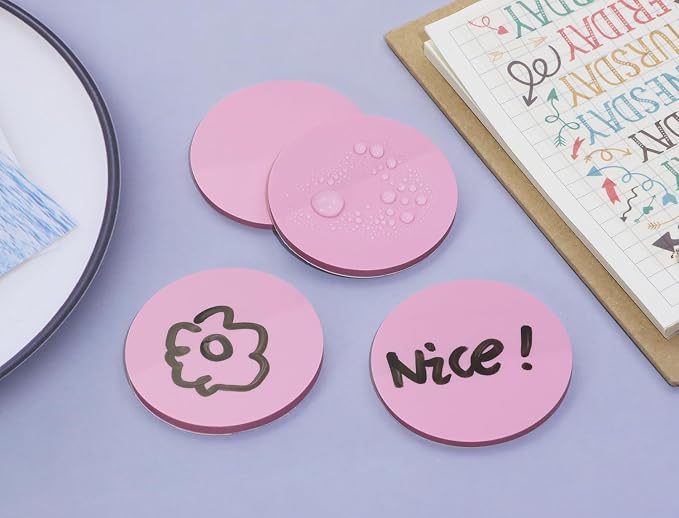 ONLYKXY 4 Pack Round Clear Sticky Notes 1.77inch Waterproof Self-Stick Book Tabs 200 Sheets PET Markers Sticky Notes Pad Index Sticker (Pink)