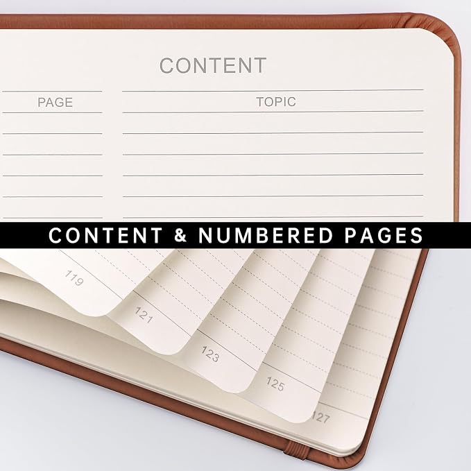 AHGXG Lined Journal Notebook, 192 Numbered Pages, A5 Size (5.7'' x 8.3'') | College Ruled Notebook for Men & Women, Writing, Work & Office, Leather Hardcover, 100 GSM Thick Paper (Brown)