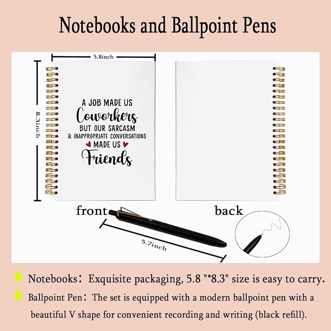 Funny Coworker Gifts for Women Men - Sarcastic A5 Spiral Notebook & Pen Set, Goodbye Farewell Gift for Coworker Leaving, Work Friend Appreciation, 80 Sheets College Ruled