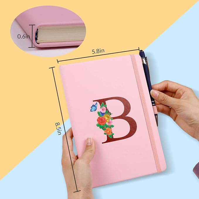 Pink Notebook for Women, 5.7"X8.3" A5 Journal Notebook with Letter Z, Dual-Sided Writing Notebook with Dividers, Cute Leather Journal for Work, Business, School, Meetings, Travelers, Small Notebook