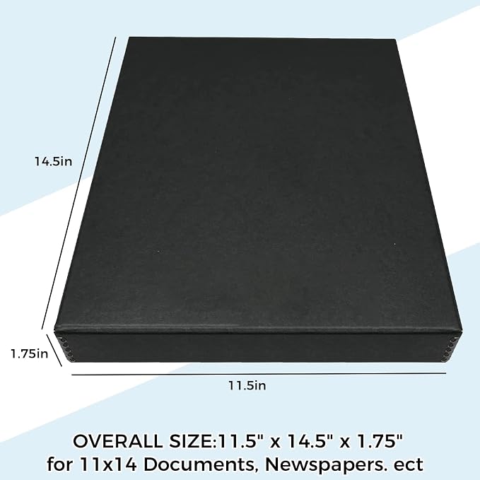 Golden State Art, Clamshell Archival Folio Storage Box 11x14 Inch, Black | Acid-Free Photo Box with Metal Edge Corner, Preserve And Store Paper Documents Cards Prints Arts and Crafts DIY Projects