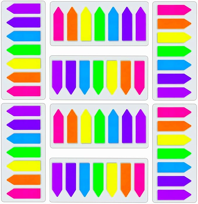Sticky Notes Flags 1120 Pcs, 7 Color Index Tabs Index Flag Bright Colors Page Index Stickers Translucent Page Makers for Page Bookmarks (Arrows)