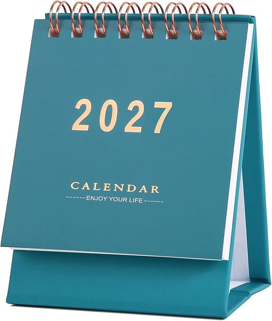 Mini Desk Calendar 2026-2027 - Runs From January July 2026 until Dec 2027, 18-Month Small Desktop Calendar 250gsm Thick Paper Twin-Wire Binding for Home or Office (Blue)