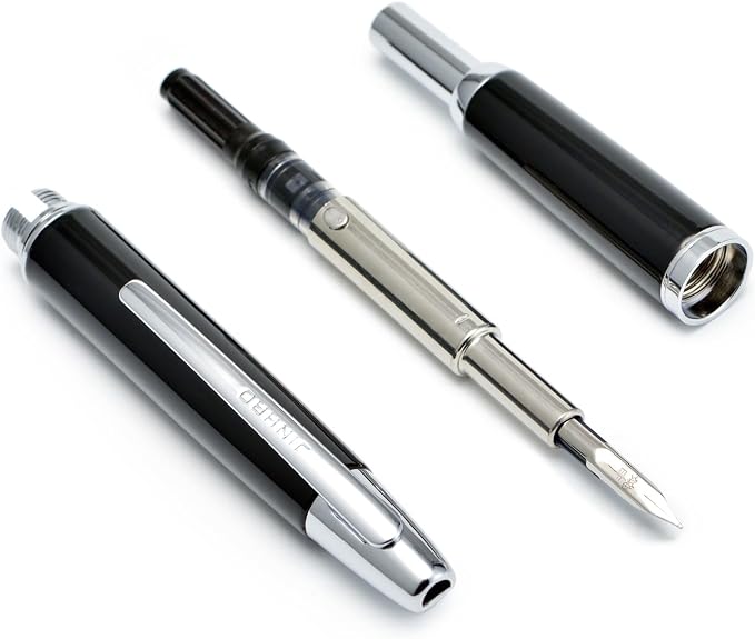 Jinhao 10 Press Fountain Pen with Box, Piano Black Retractable Extra Fine Nib with Ink Converter Set (Silver Clip)