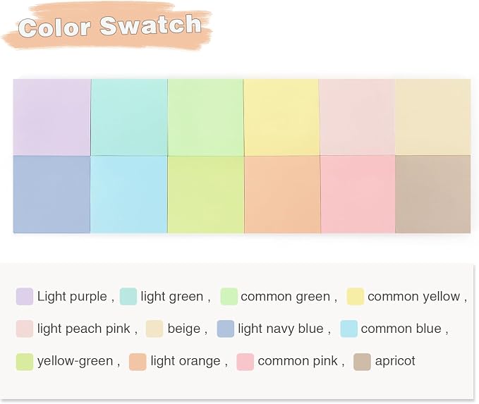 OSBOO Sticky Notes 3x3 Inch 12 Pack Pastel Colors, 50 Sheets/Pad | Soft Pastel Colors Self-Stick Notes Pads Bluk, 600 Sheets Total, Perfect for Daily Reminders, Study Notes, and Office Memos