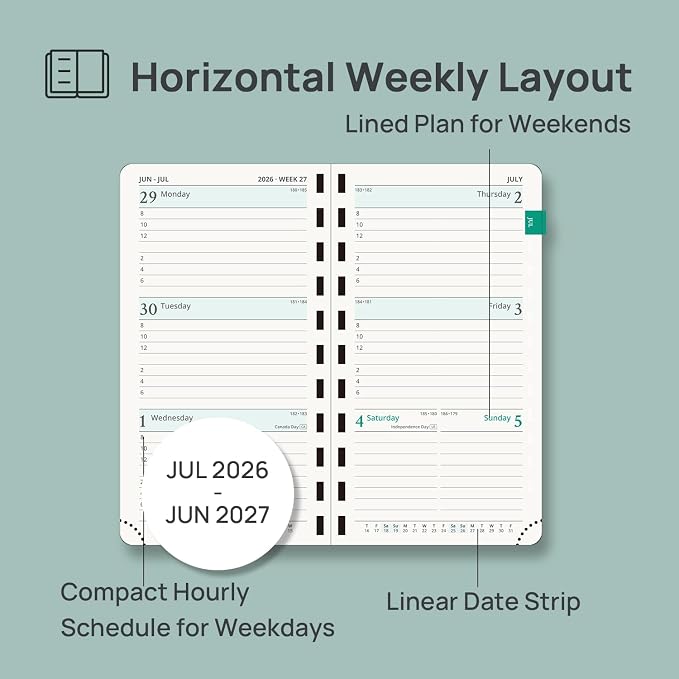 POPRUN Pocket Planner 2026-2027, Small 3.5''x6.5'' Academic Pocket Calendar | Weekly Planner, Purse Calendar Book(July 2026 - June 2027) with Hourly Time Slots, Spiral Soft Cover - Navy Blue